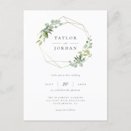 Elegant Gold Geometric Eucalyptus Greenery Wedding Uitnodiging Briefkaart