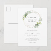 Elegant Gold Geometric Eucalyptus Greenery Wedding Uitnodiging Briefkaart (Voorkant / Achterkant)