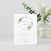 Elegant Gold Geometric Eucalyptus Greenery Wedding Uitnodiging Briefkaart (Staand voorkant)