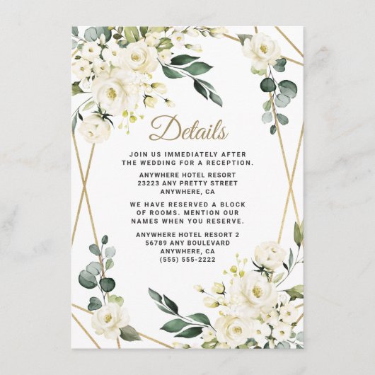 Elegant Gold Geometric Floral Greenery Wedding Informatiekaartje (Voorkant)