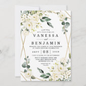 Elegant Gold Geometric Floral Greenery Wedding Kaart (Voorkant)