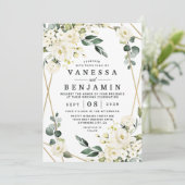 Elegant Gold Geometric Floral Greenery Wedding Kaart (Staand voorkant)