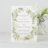 Elegant Gold Geometric Floral Greenery Wedding Kaart (Staand voorkant)