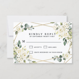 Elegant Gold Geometric Floral Greenery Wedding RSVP Kaartje