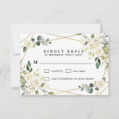 Elegant Gold Geometric Floral Greenery Wedding RSVP Kaartje (Voorkant)