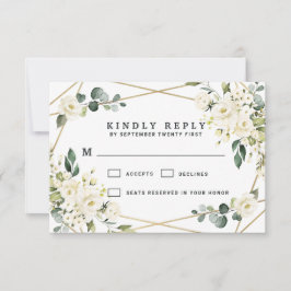 Elegant Gold Geometric Floral Greenery Wedding RSVP Kaartje