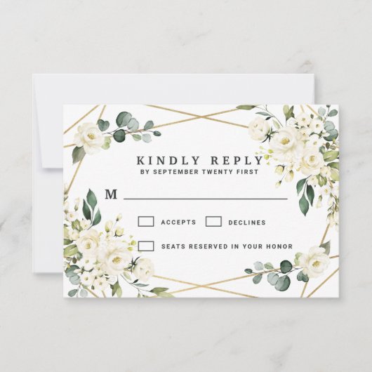 Elegant Gold Geometric Floral Greenery Wedding RSVP Kaartje (Voorkant)