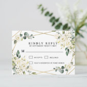Elegant Gold Geometric Floral Greenery Wedding RSVP Kaartje (Staand voorkant)