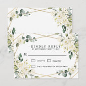 Elegant Gold Geometric Floral Greenery Wedding RSVP Kaartje (Voorkant / Achterkant)
