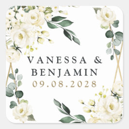 Elegant Gold Geometric Floral Greenery Wedding Vierkante Sticker