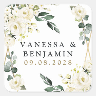 Elegant Gold Geometric Floral Greenery Wedding Vierkante Sticker