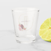Elegant Gold Geometric Floral Lijst Monogram Shot Glas (Achterkant)