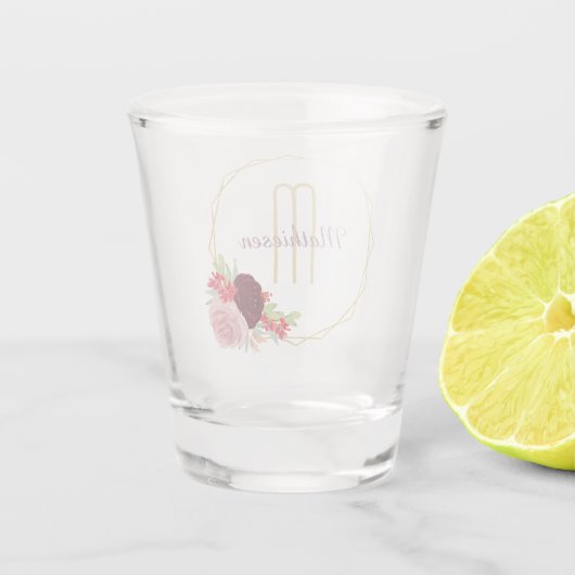Elegant Gold Geometric Floral Lijst Monogram Shot Glas (Achterkant)