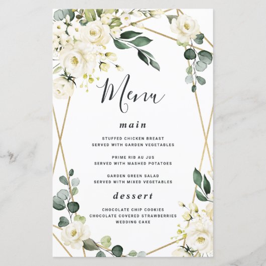 Elegant Gold Geometric Floral Wedding Menu Kaarten (Voorkant)