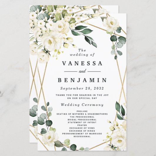 Elegant Gold Geometric Floral Wedding Programs (Voorkant / Achterkant)