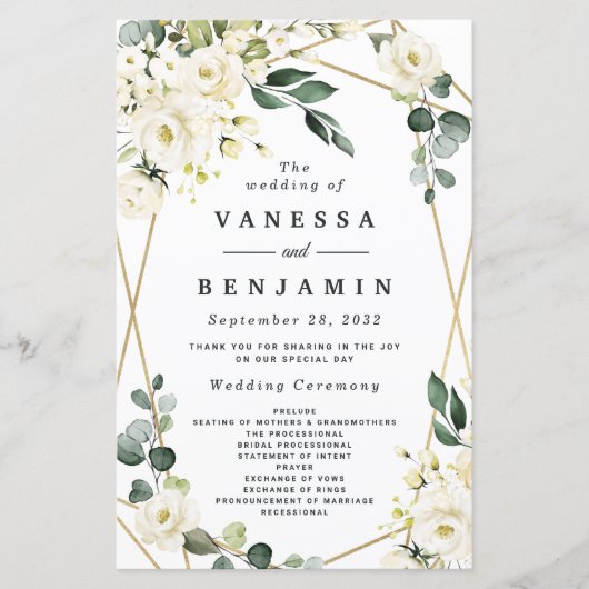 Elegant Gold Geometric Floral Wedding Programs (Voorkant)