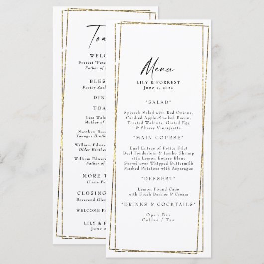 Elegant Gold Geometric Lijst Menu & Toasts (Voorkant / Achterkant)