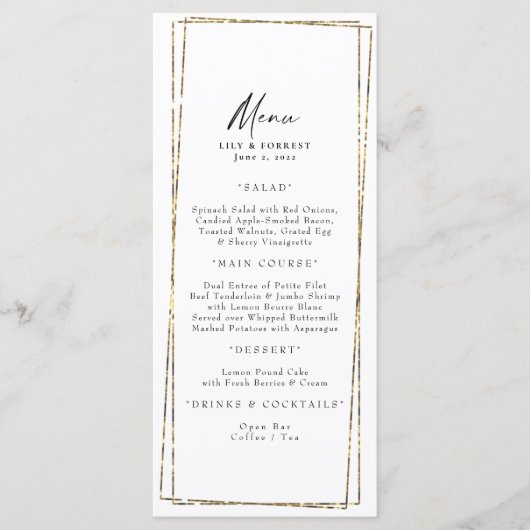 Elegant Gold Geometric Lijst Menu & Toasts (Voorkant)