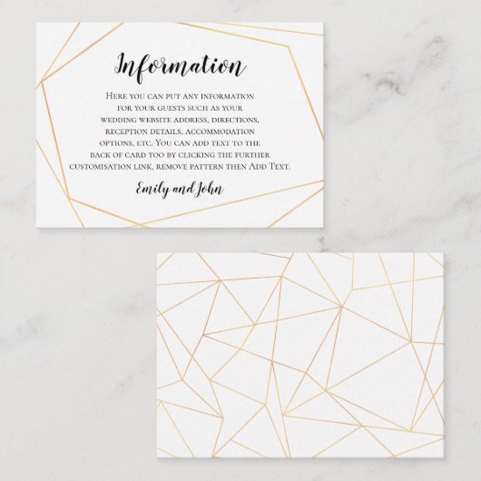 Elegant Gold Geometric Lijst Wedding Details Informatiekaartje (Voorkant / Achterkant)