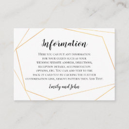 Elegant Gold Geometric Lijst Wedding Details Informatiekaartje