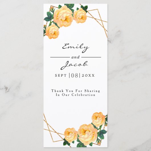 Elegant Gold Geometric Oranje Floral Boho Wedding Menu (Achterkant)
