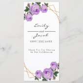 Elegant Gold Geometric Paars Floral Boho Wedding Menu (Achterkant)