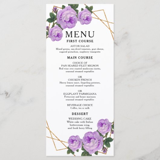 Elegant Gold Geometric Paars Floral Boho Wedding Menu (Voorkant)