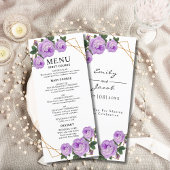 Elegant Gold Geometric Paars Floral Boho Wedding Menu