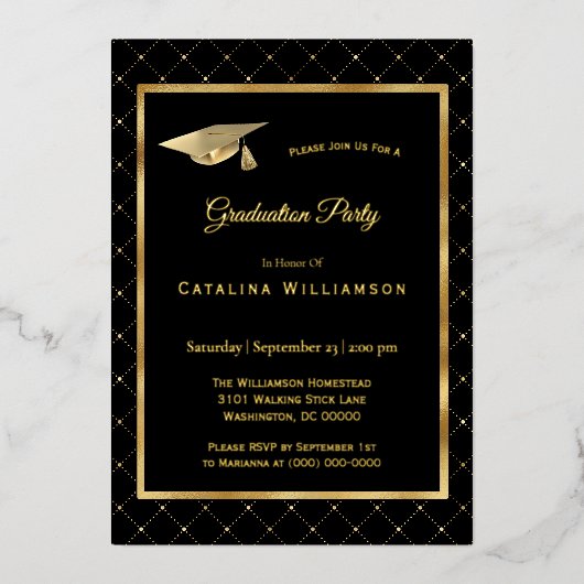 Elegant Gold Geometric Pattern Afstuderen Folie Uitnodiging (Voorkant)