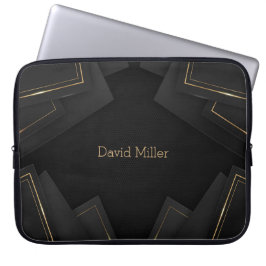 Elegant Gold Geometric Pattern en Customization Laptop Sleeve