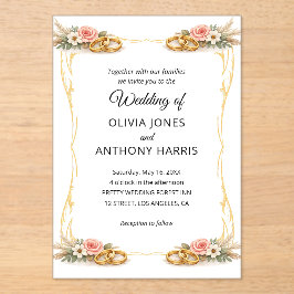 Elegant Gold Geometric Rustic Floral Wedding  Acryl Uitnodigingen