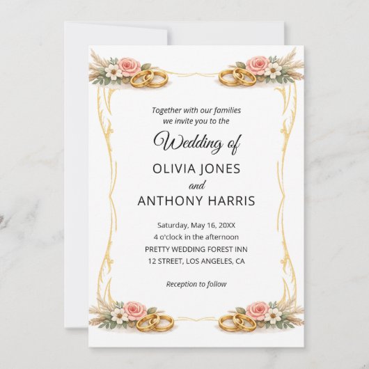 Elegant Gold Geometric Rustic Floral Wedding  Kaart (Voorkant)