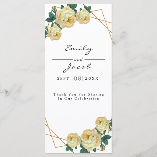 Elegant Gold Geometric Yellow Floral Boho Wedding Menu (Achterkant)