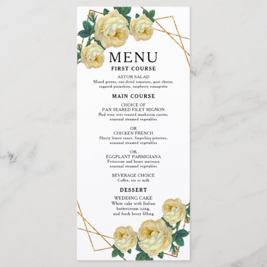 Elegant Gold Geometric Yellow Floral Boho Wedding Menu (Voorkant)