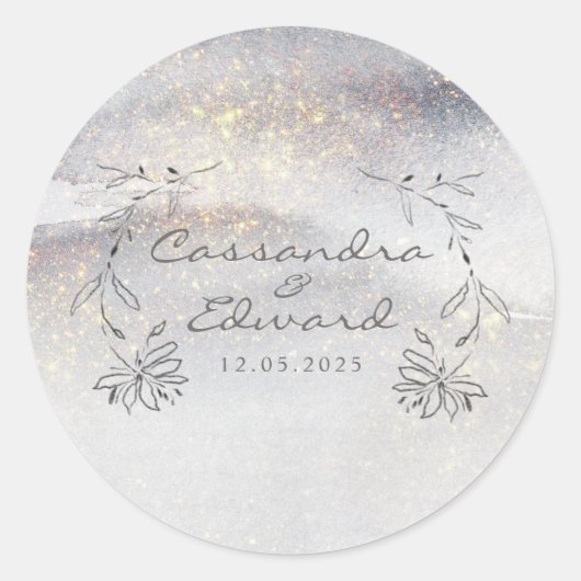 Elegant Gold-getouch Zilver Grijze Wedding Ronde Sticker (Voorkant)