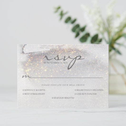 Elegant Gold-getouch Zilver Grijze Wedding RSVP Kaartje (Staand voorkant)