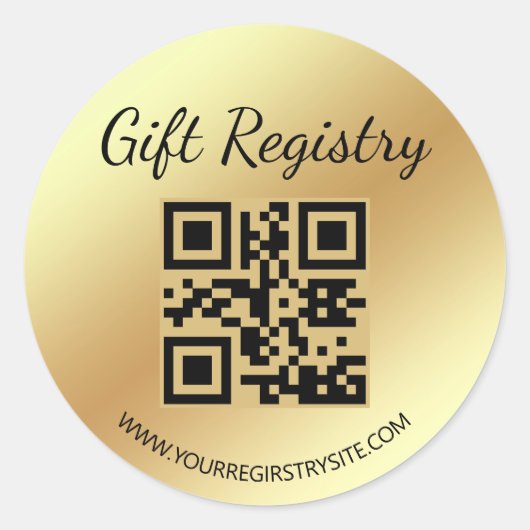 elegant gold gift registry qr code baby shower ronde sticker (Voorkant)