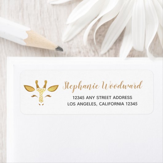 Elegant Gold Giraffe Script Return Address Label (Insitu)