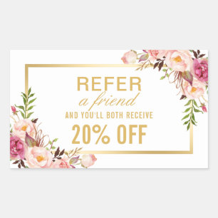 Elegant Gold Girly Floral Beauty Salon Referral Rechthoekige Sticker
