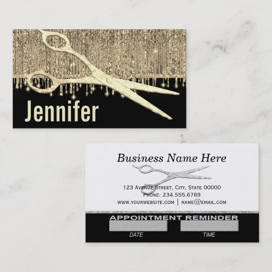 Elegant Gold Glam Haarstylist Benoeming Afsprakenkaartje (Voorkant / Achterkant)