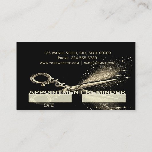 Elegant Gold Glam Haarstylist Benoeming Afsprakenkaartje (Achterkant)