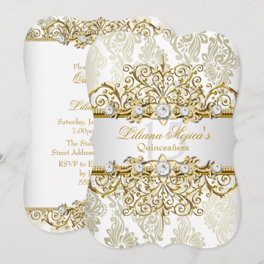 Elegant Gold  Glamor Quinceanera 2 Kaart (Voorkant / Achterkant)