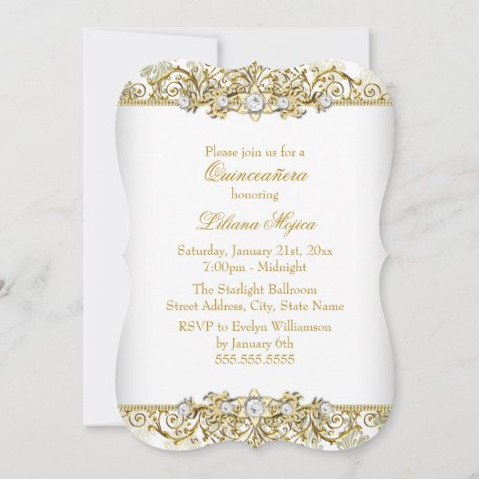 Elegant Gold  Glamor Quinceanera 2 Kaart (Achterkant)