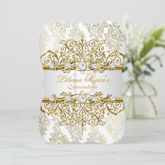 Elegant Gold  Glamor Quinceanera 2 Kaart (Staand voorkant)