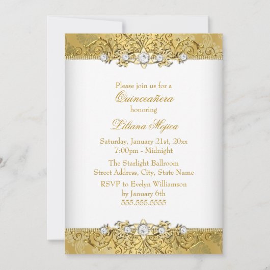 Elegant Gold  Glamor Quinceanera Kaart (Achterkant)