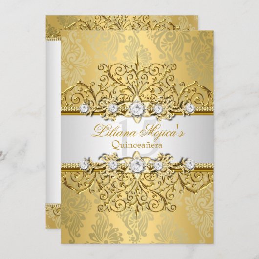Elegant Gold  Glamor Quinceanera Kaart (Voorkant / Achterkant)