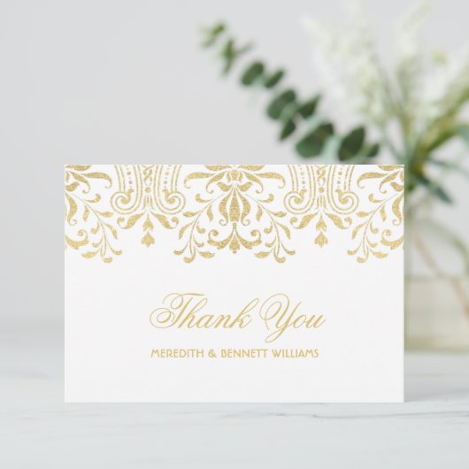 Elegant Gold  Glamor Wedding Monogram Bedankkaart (Staand voorkant)