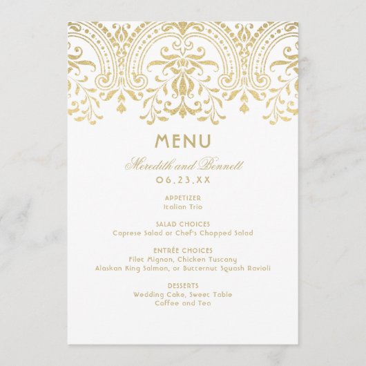Elegant Gold  Glamor Wedding Monogram Menu (Voorkant)