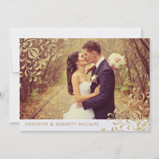 Elegant Gold  Glamor Wedding Photo Bedankkaart (Voorkant)