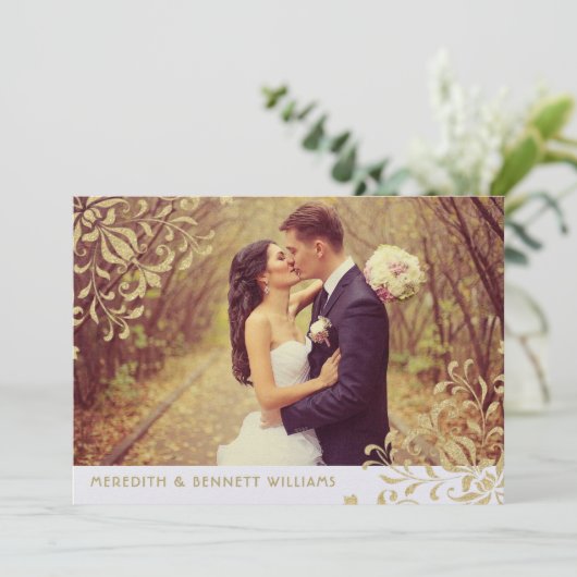 Elegant Gold  Glamor Wedding Photo Bedankkaart (Staand voorkant)